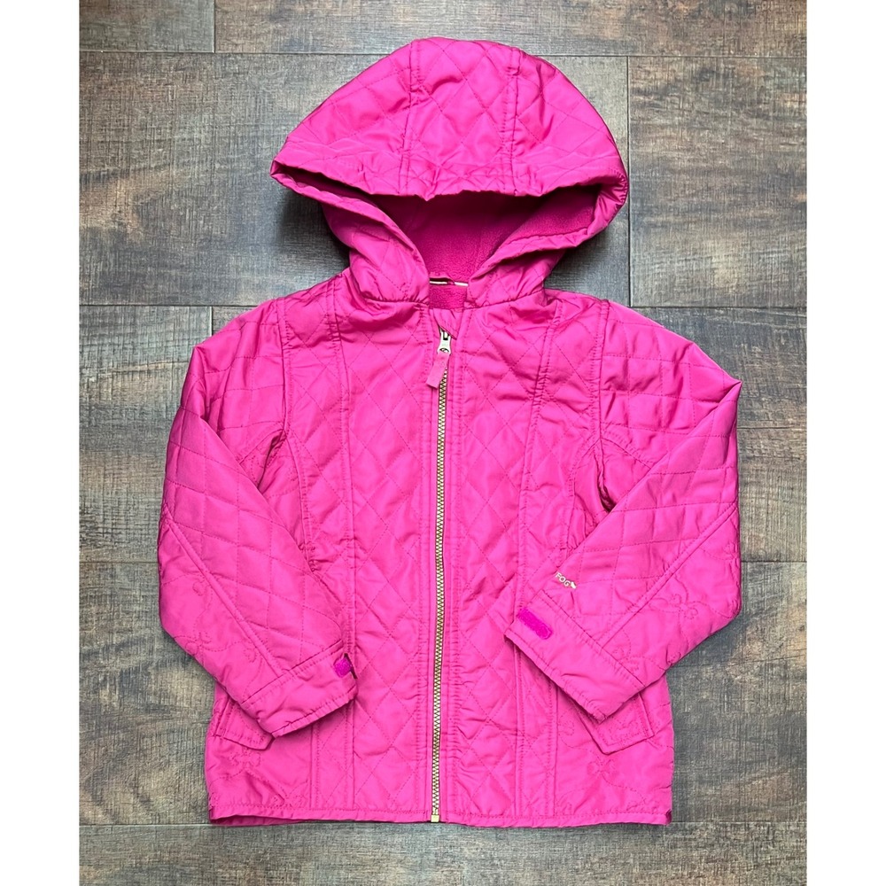 London Fog Girls Quilted Jacket Hooded Pink Full Zip Size 5-6 Winter Coat